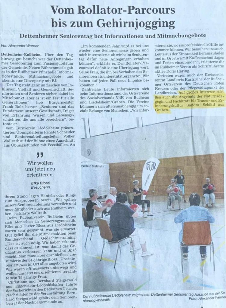 BNN Artikel über Aussicht im Wandel beim Seniorentag in Dettenheim
